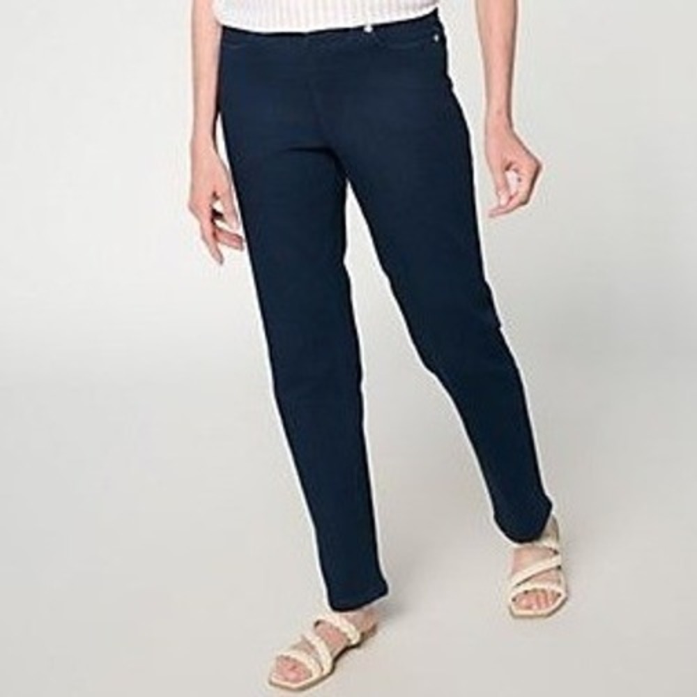 Denim & Co Petite Indigo Cozy Touch Relaxed Straight Leg Jeans Dark Wash 4P